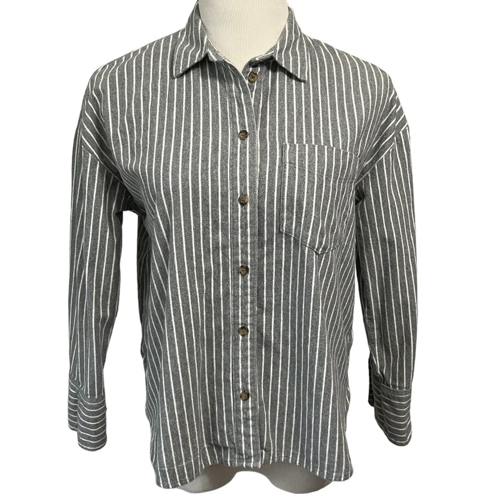 Madewell Grey & White Westward Striped Flannel Shirt Size Small